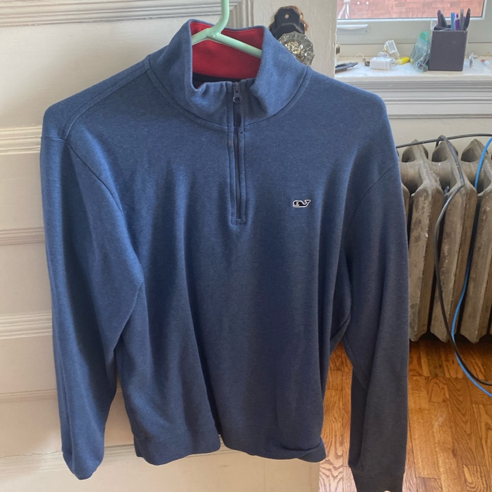 Like new, Mens S Vineyard Vines Navy zip Pull Saltwater blue